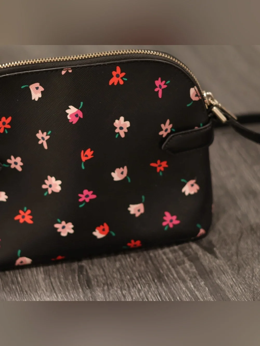Kate Spade New York Floral Crossbody Bag Black Textured Adjustable Strap